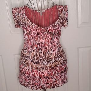 JM Collection 2X Coral Print Blouse